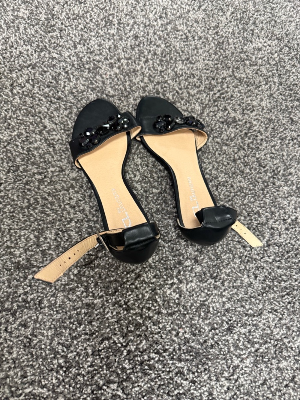 CL by Laundry Black Jeweled Open-Toe Ankle-Strap Sandals